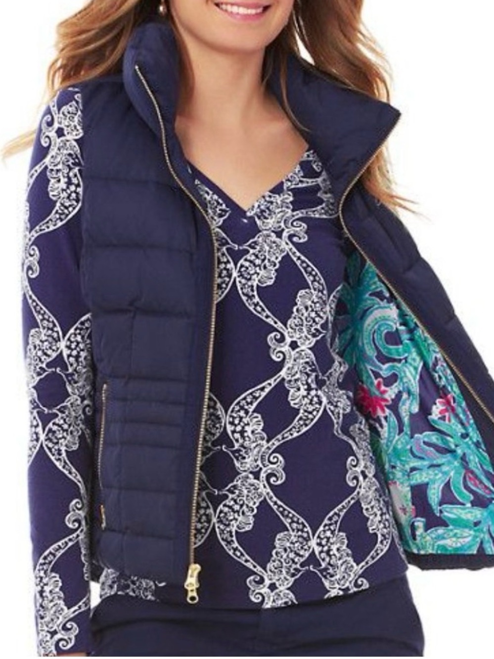 Lilly Pulitzer Syd Blue Quilted Puffer Down Vest in medium